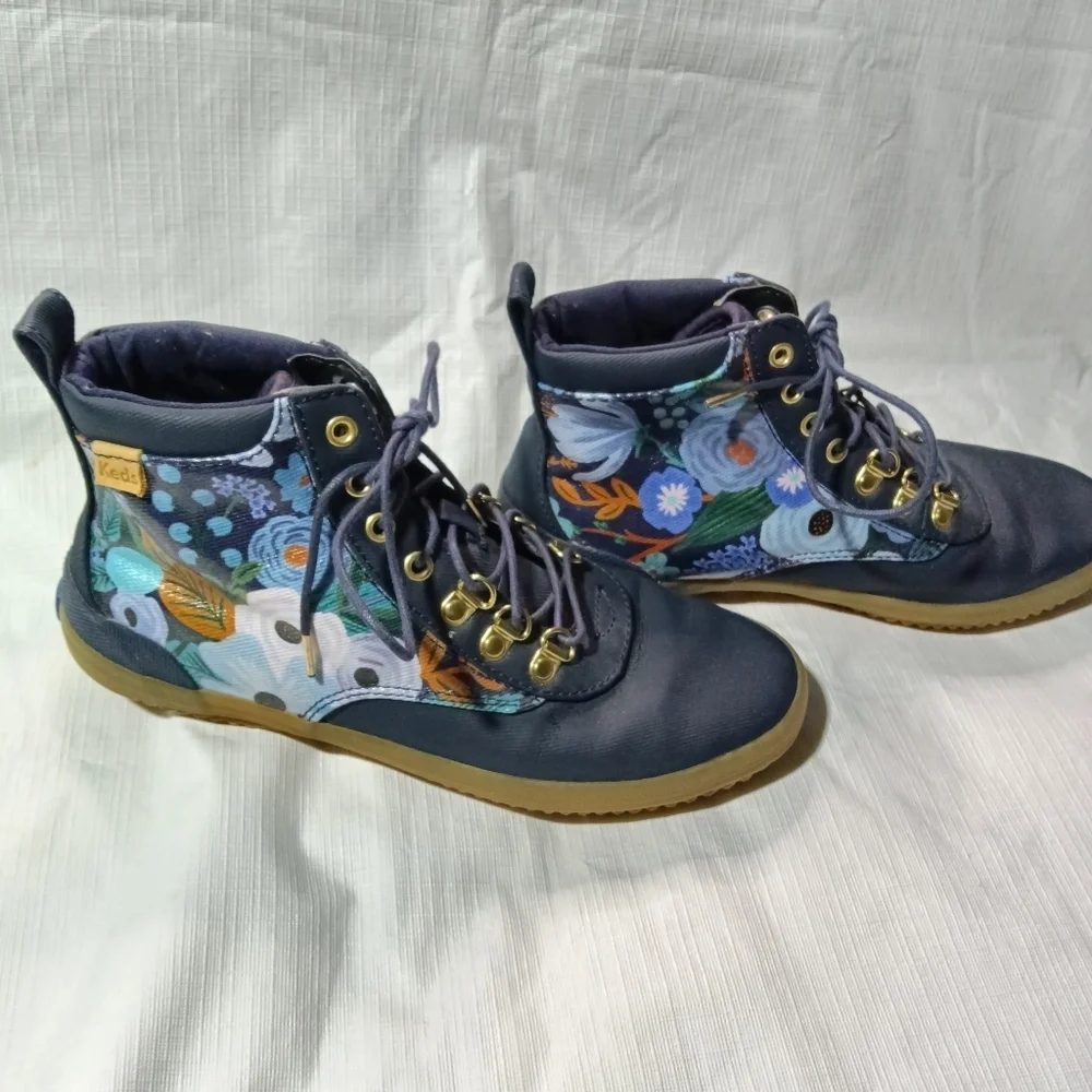 Keds x Rifle Paper Co. Scout Garden Party Boots Blue Canvas 7 - Picture 2 of 9